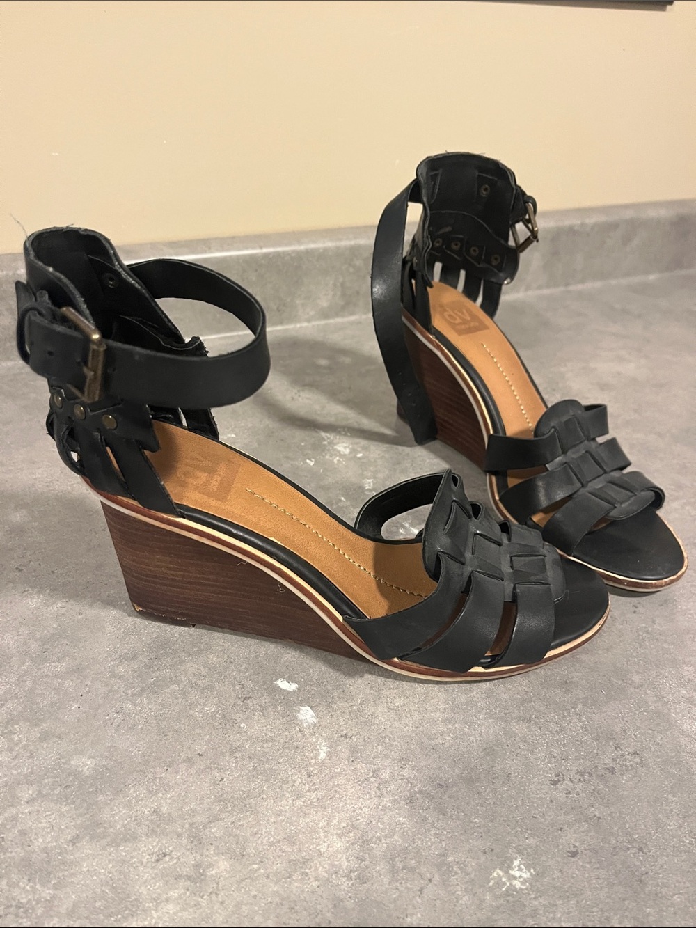 Women’s Dolce Vita Black Wedge Sandals with Ankle Strap